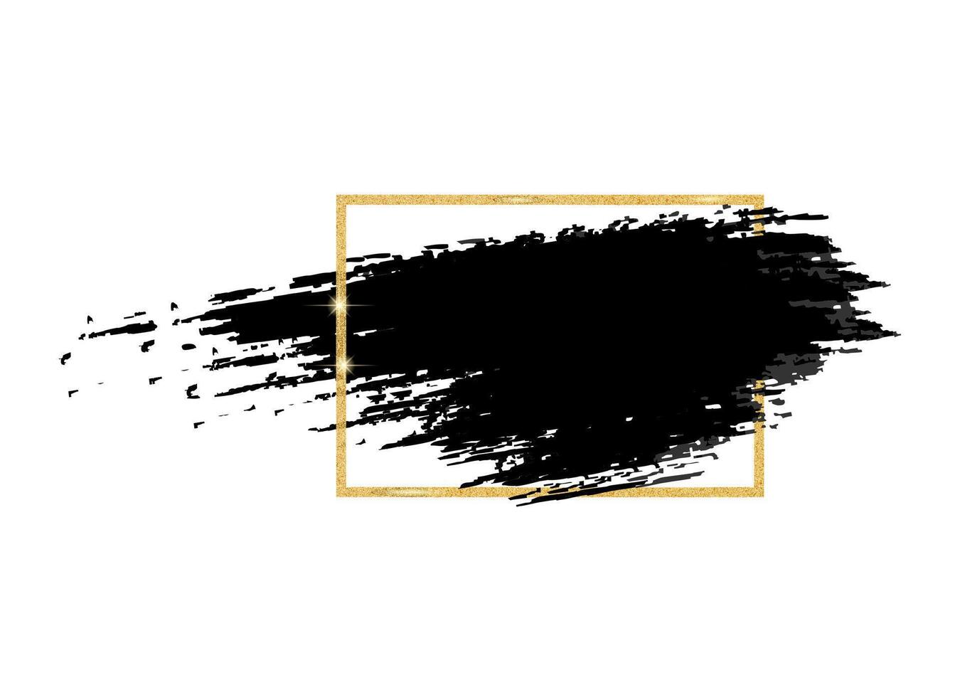 gold brush strokes with frame for text. Dirty artistic design elements with picture frame. Box for text. vector