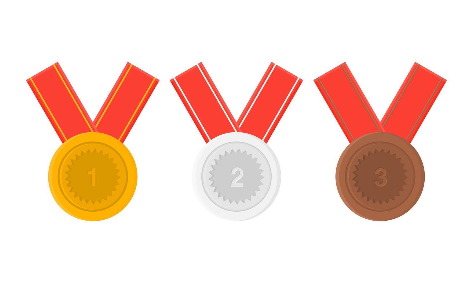 Gold Silver and Bronze Medals. First Second and Third Place Medals. Medal Icon on White Background. vector