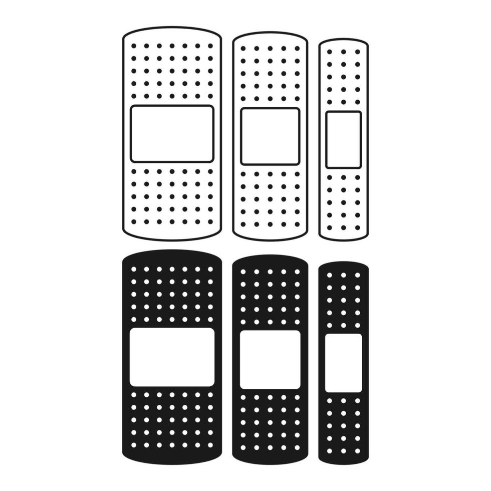 Sticky Plaster Flat Black and Outline Style. Plaster Icon for First Aid. Medical Health Plaster on White Background. vector