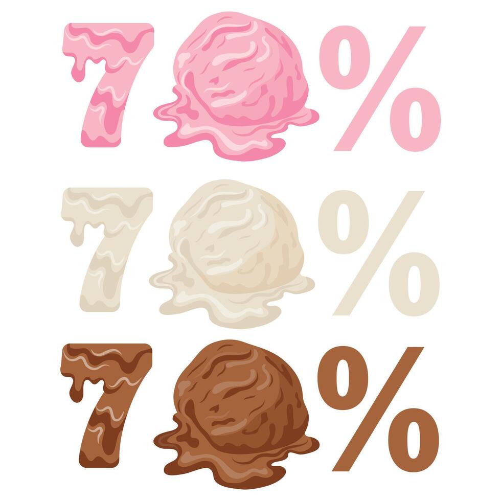 template of discount options for sale namely 70 percent with melting ice cream scoops, melting discounts vector