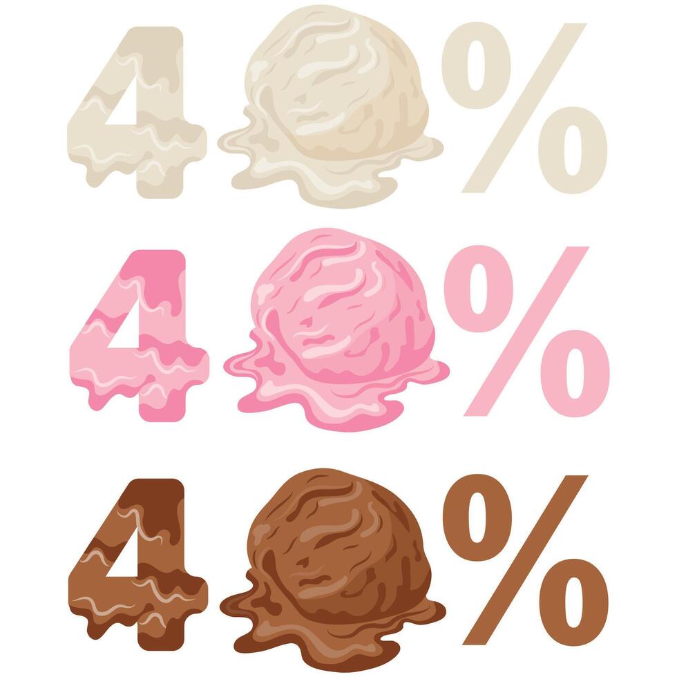 template of discount options for sale namely 40 percent with melting ice cream scoops, melting discounts vector