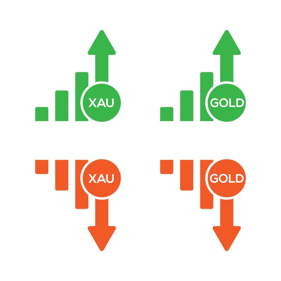 Green red up and down gold chart icon isolated flat style. vector