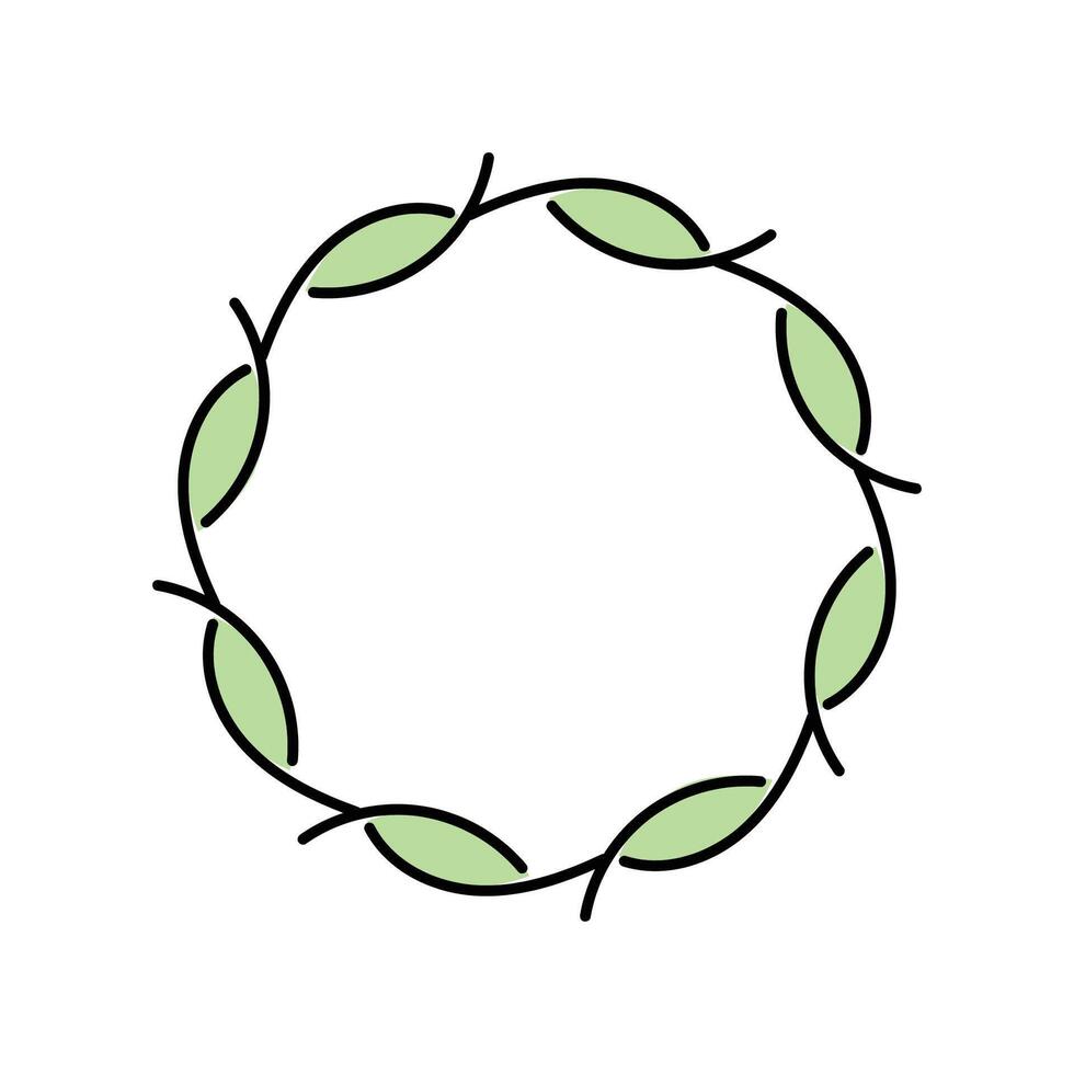 Hand drawn green floral frames with leaves isolated flat style. vector