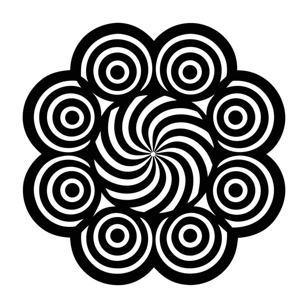 a black and white design of a flower with spiral patterns vector