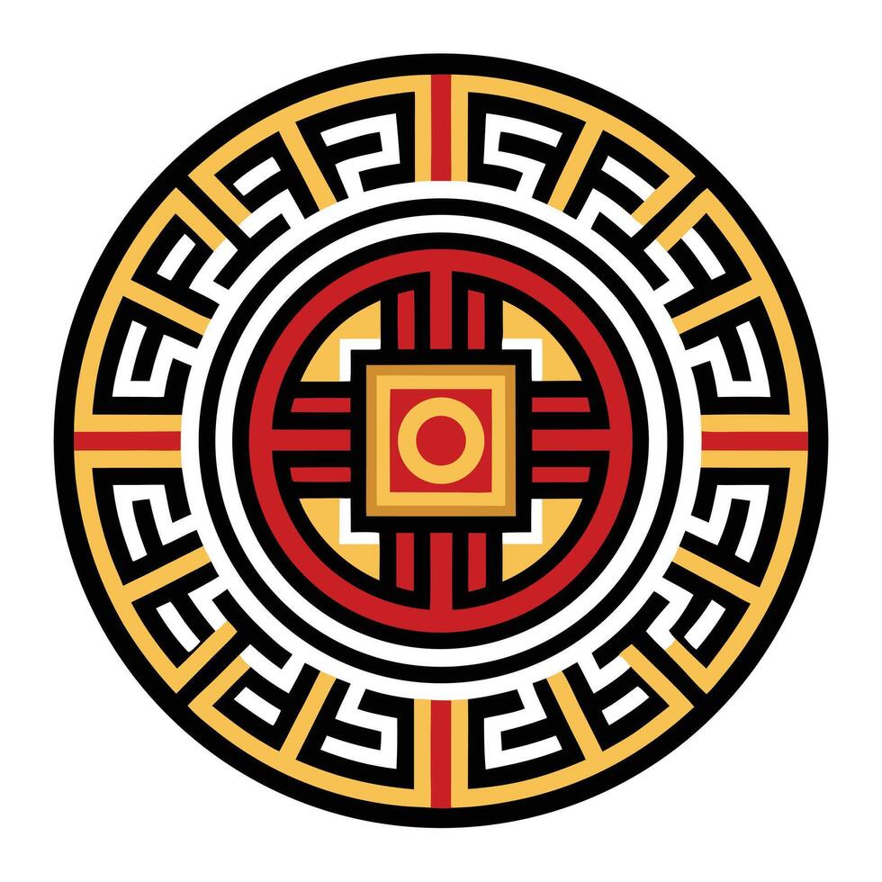 a circular design with a red, yellow and black design vector