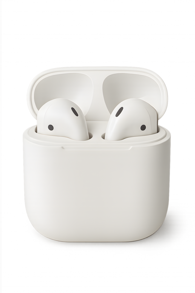 Wireless earbuds in a transparent background close-up technology product showcase modern environment png