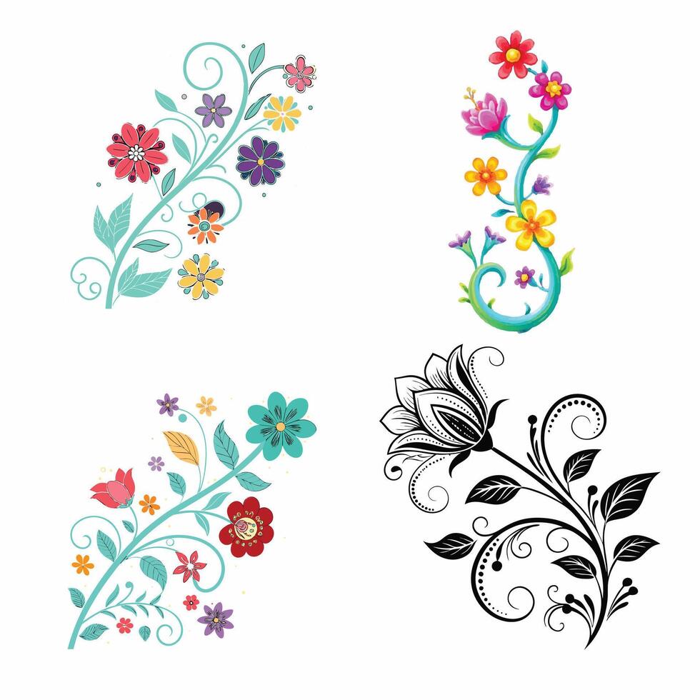 Elegant Floral Designs - Colorful Ornamental Elements vector