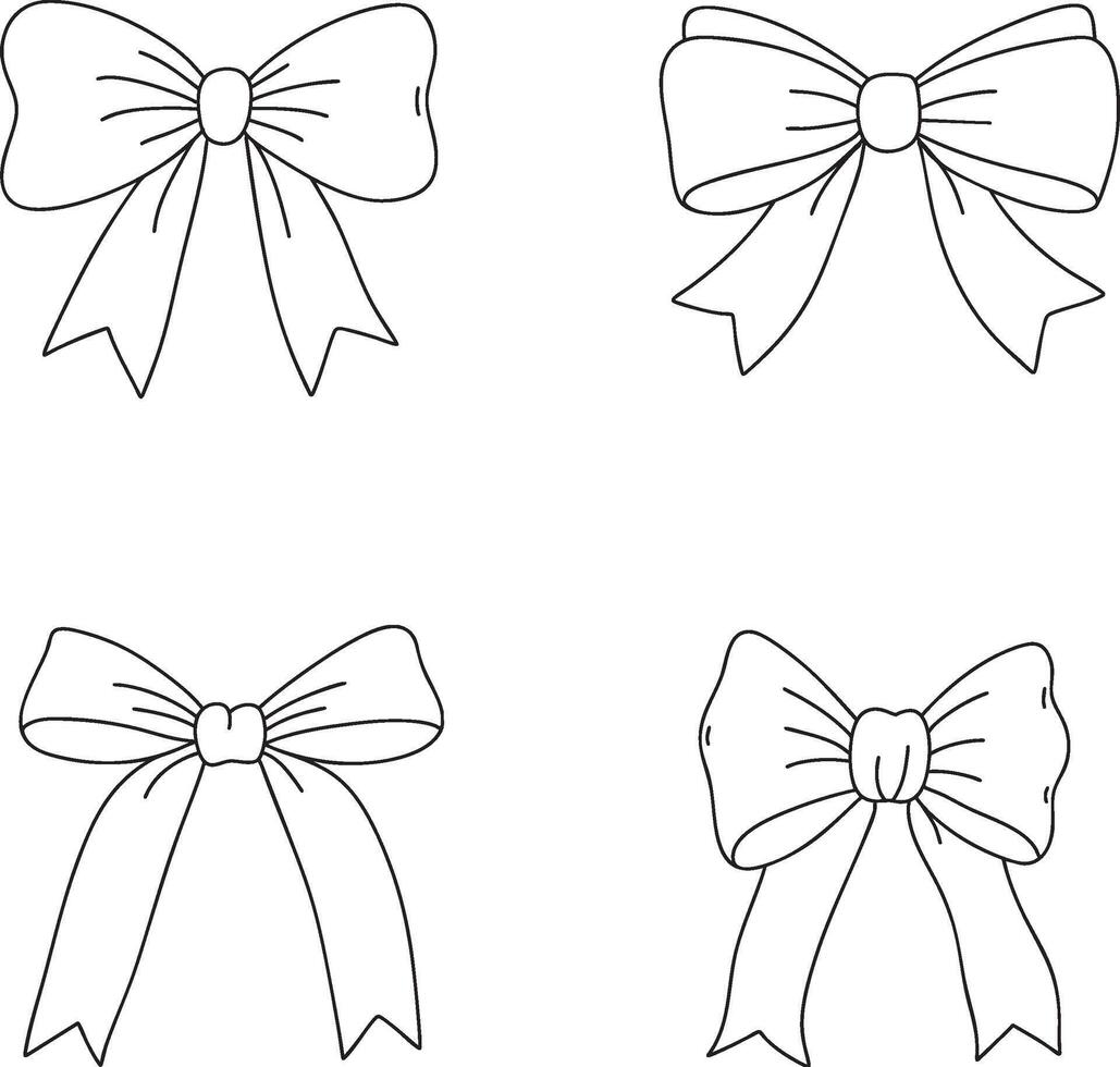 Set Simple Outline Coquette Bow vector