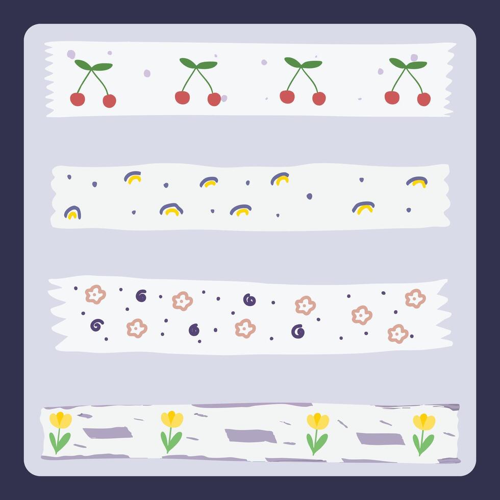 Set of cute washi tapes with cute decorative elements for scrapbook vector