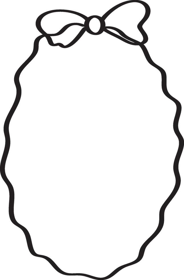 Scalloped Oval Frame with Bow outline vector