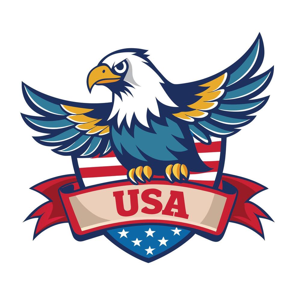 American eagle with banner and ribbon on white background vector