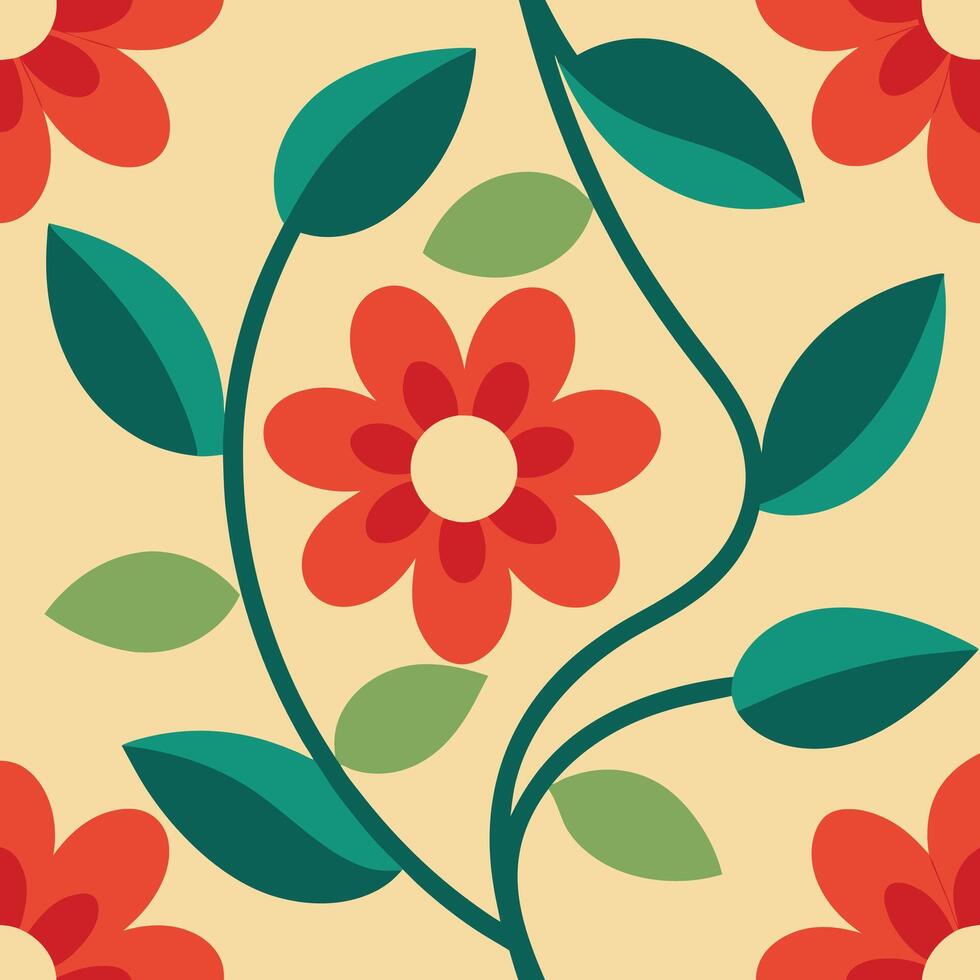 a floral pattern with red flowers and leaves. vector