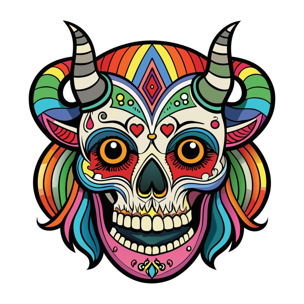 a colorful skull with horns and horns vector