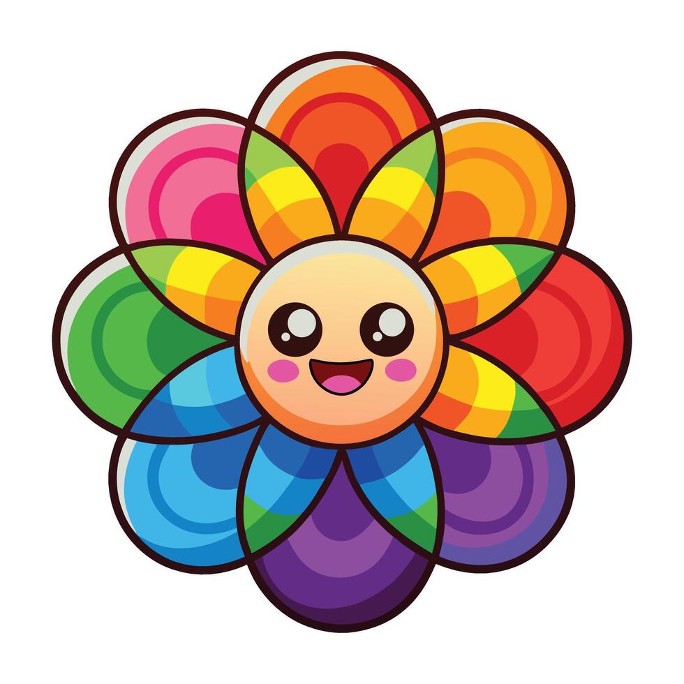 a cartoon flower with a rainbow face vector
