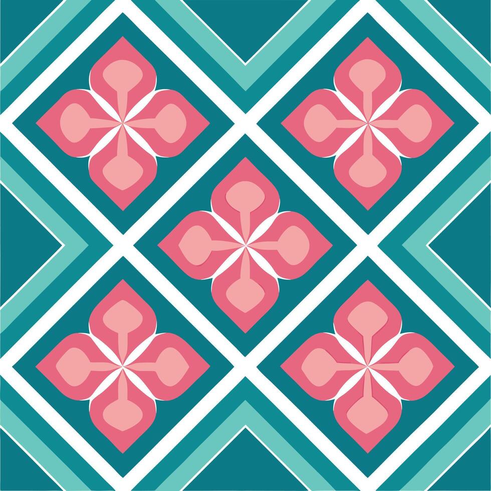 a pattern with pink and blue flowers on it vector