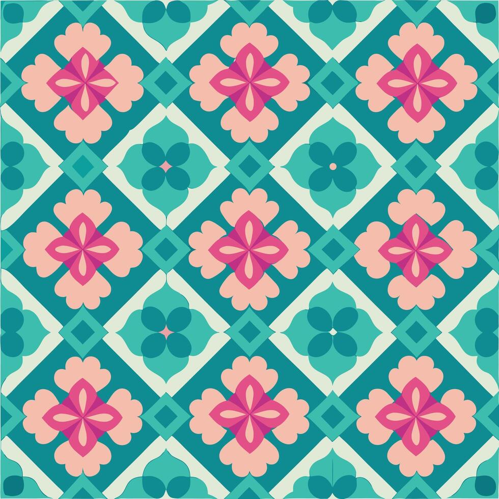 a colorful tile pattern with pink and blue flowers vector