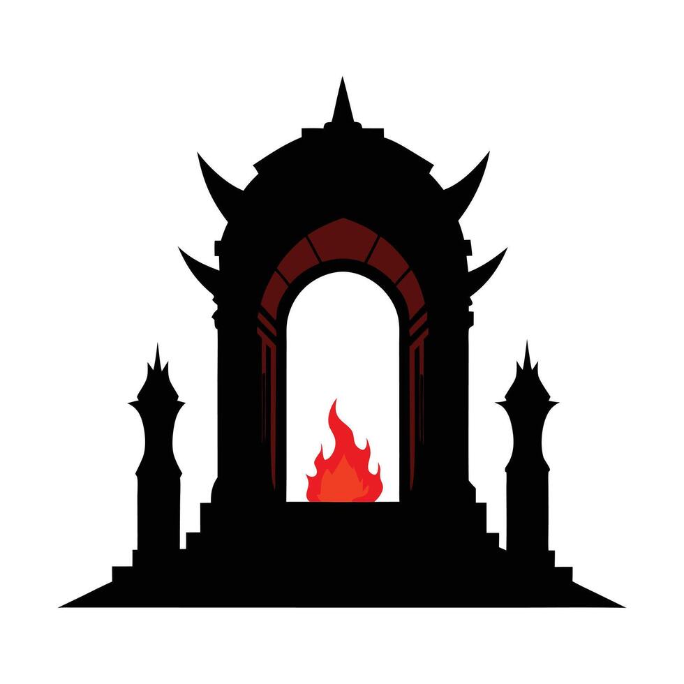 a black and red archway with flames coming out of it vector