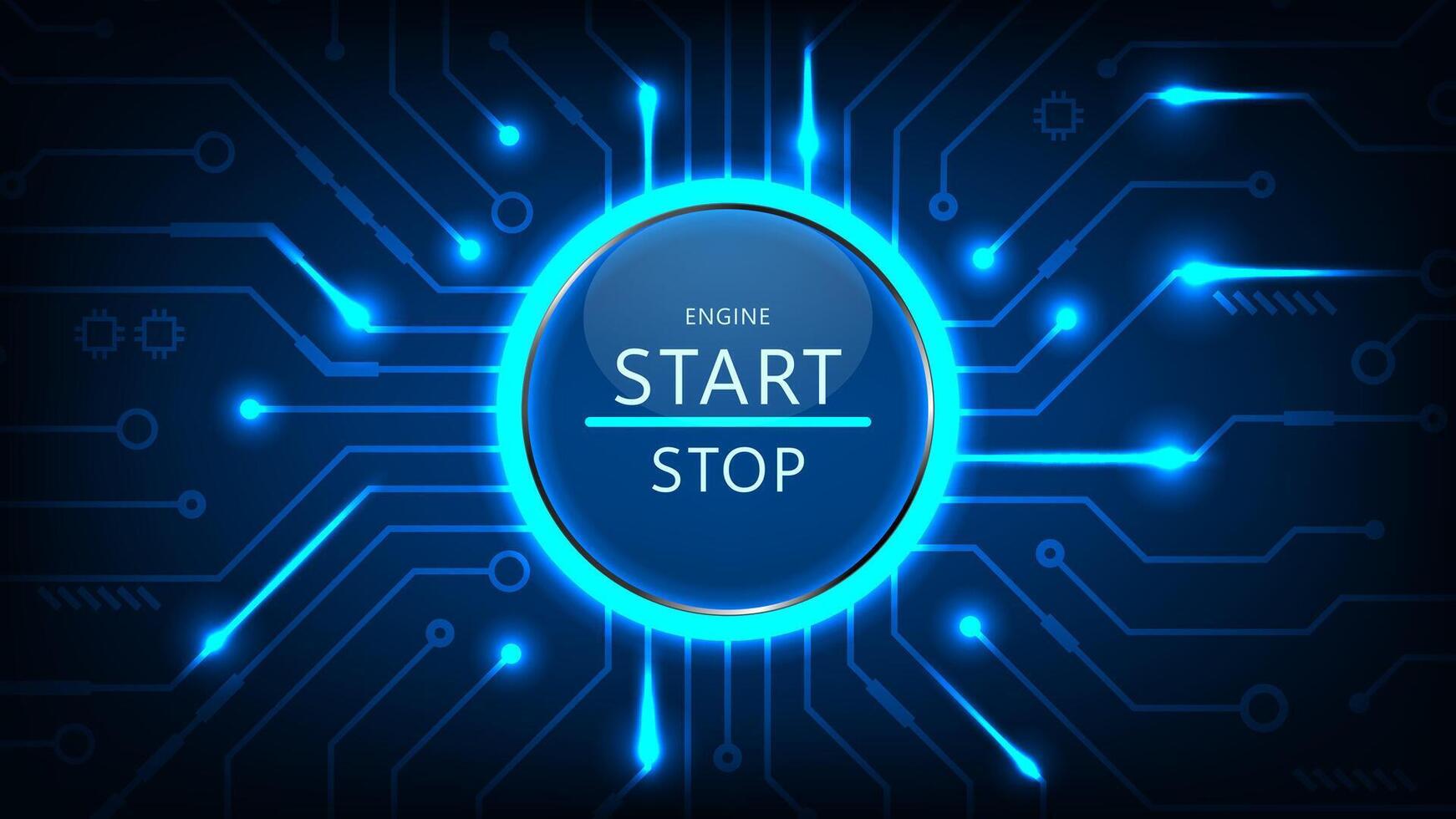 Technology abstract High-tech start button connection system line circuit board with dark blue background vector