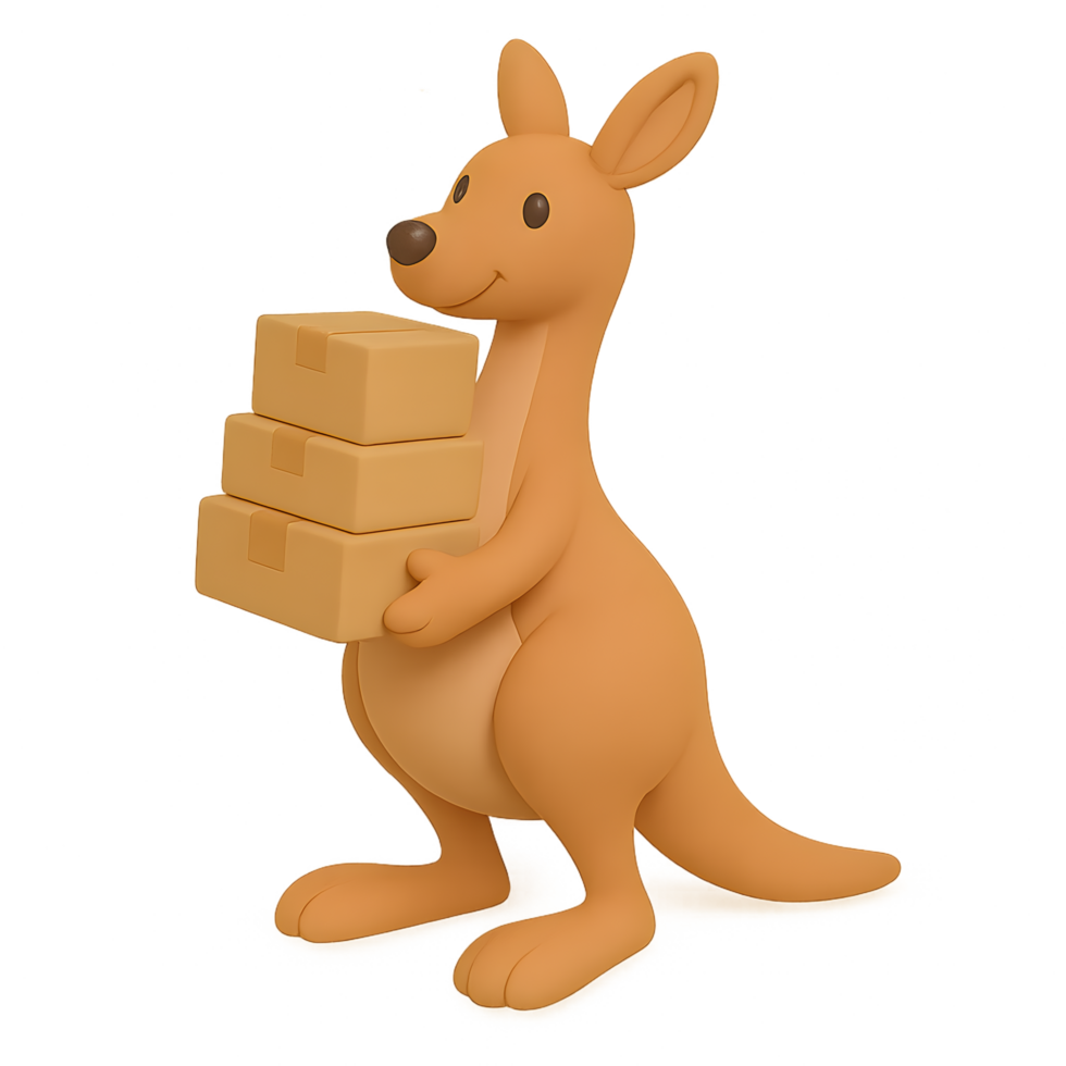 Kangaroo delivering boxes in 3d render with transparent background fun animal business concept playful environment png