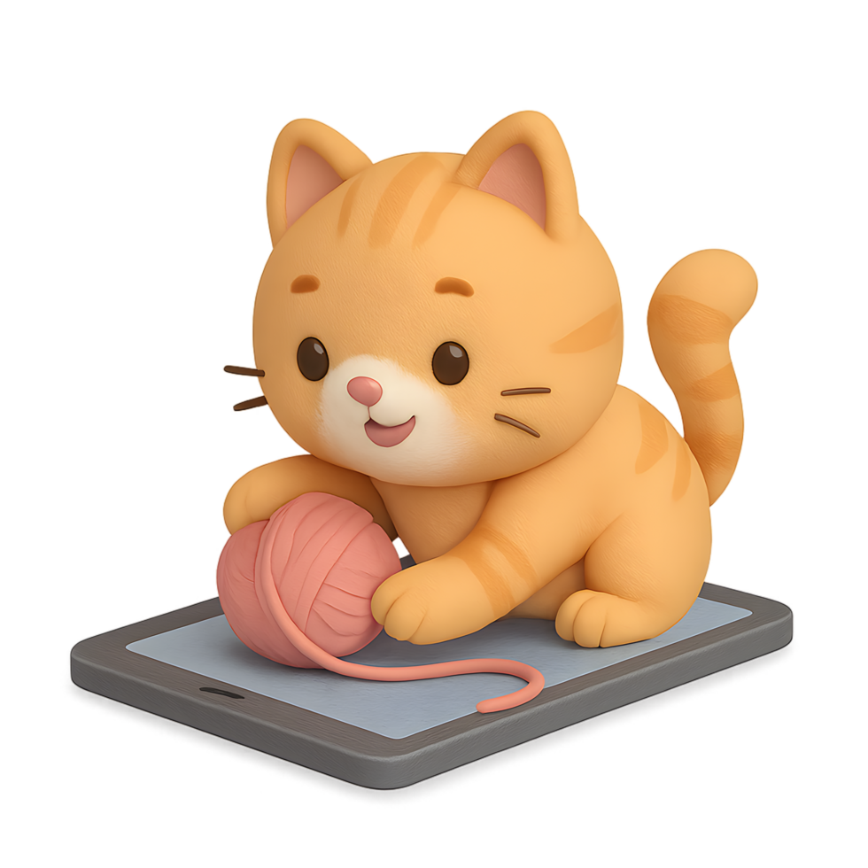 Playful cat 3d render with transparent background home environment cute content adorable viewpoint png