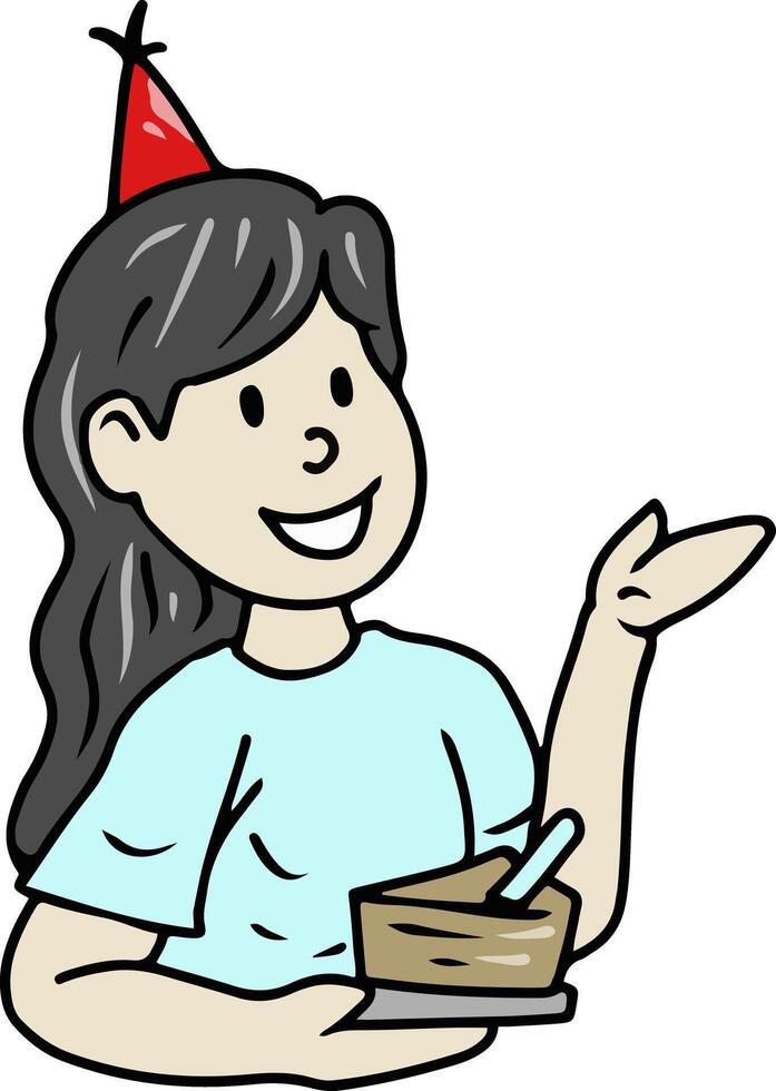 Illustration of Woman Holding Birthday Cake vector