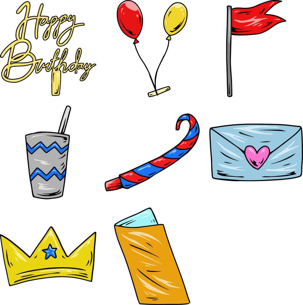 Birthday Party Icon Set in Cartoon Style vector