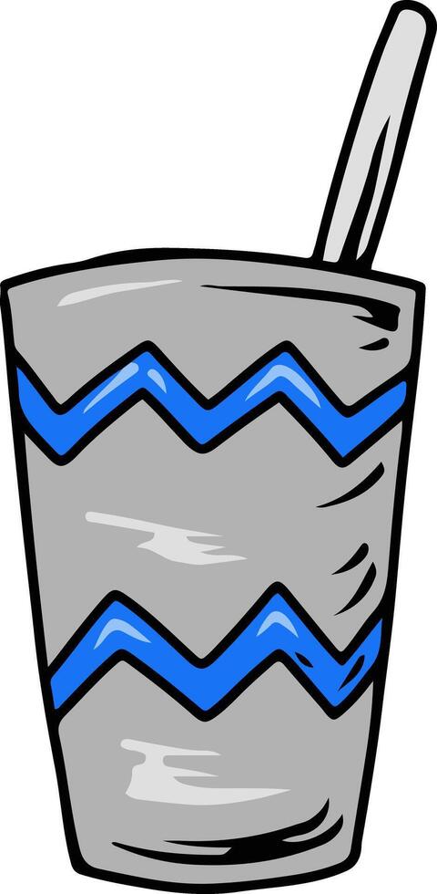 Cartoon Grey Cup with Blue Zigzag and Spoon vector