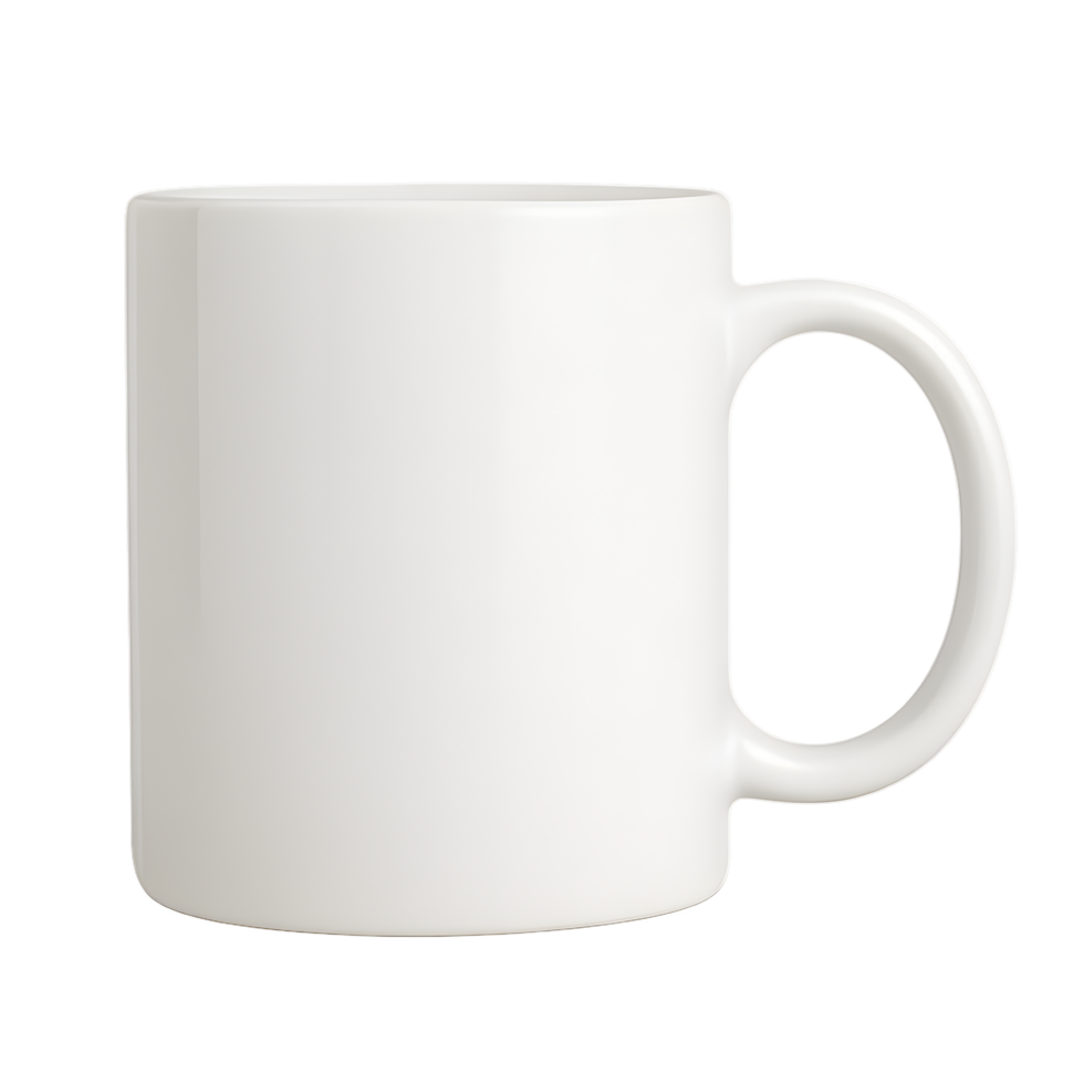 Transparent background realistic ceramic mug side view capturing minimalist design indoor setting clean aesthetic png