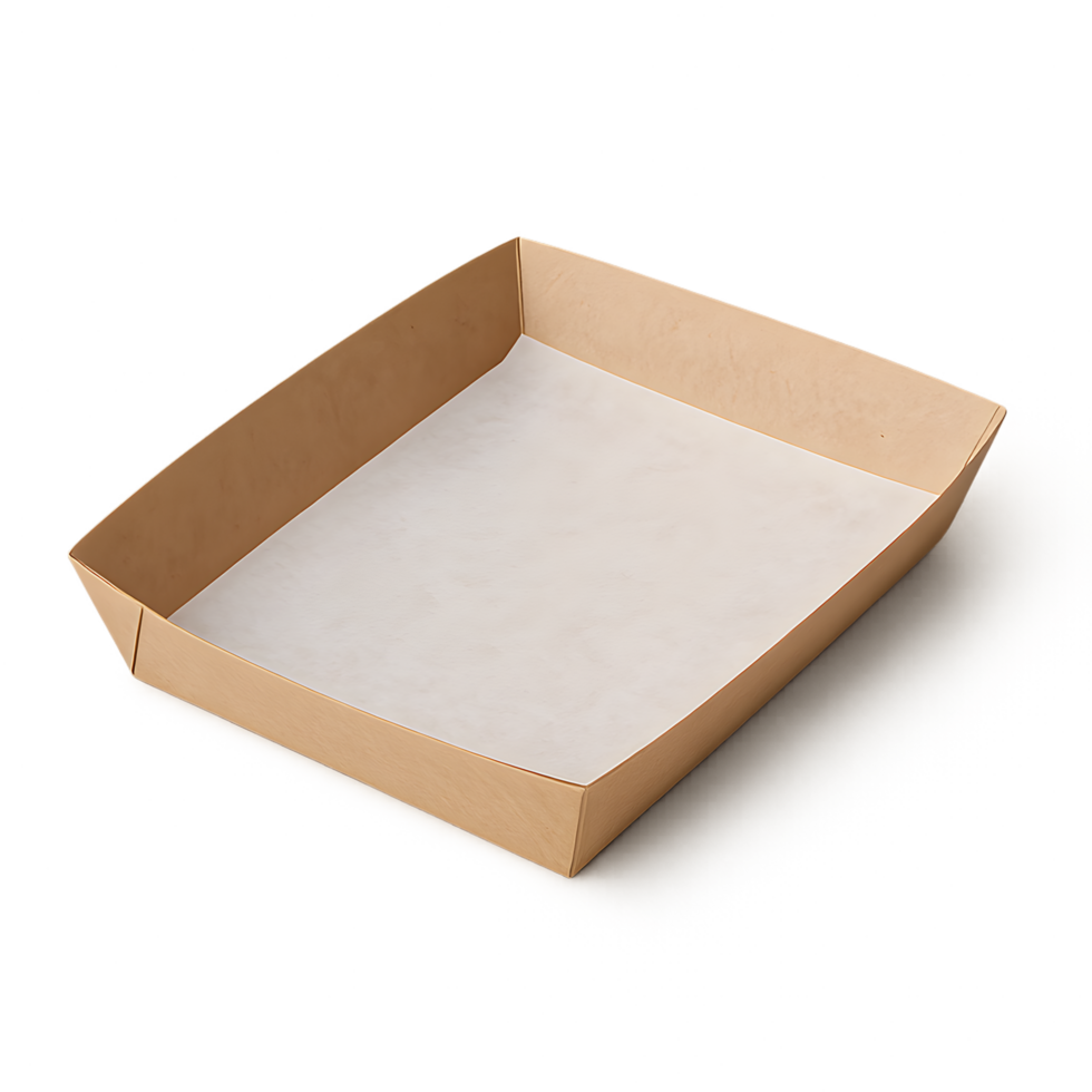 Transparent background food tray with paper liner realistic food presentation kitchen setting top view for seo impact png