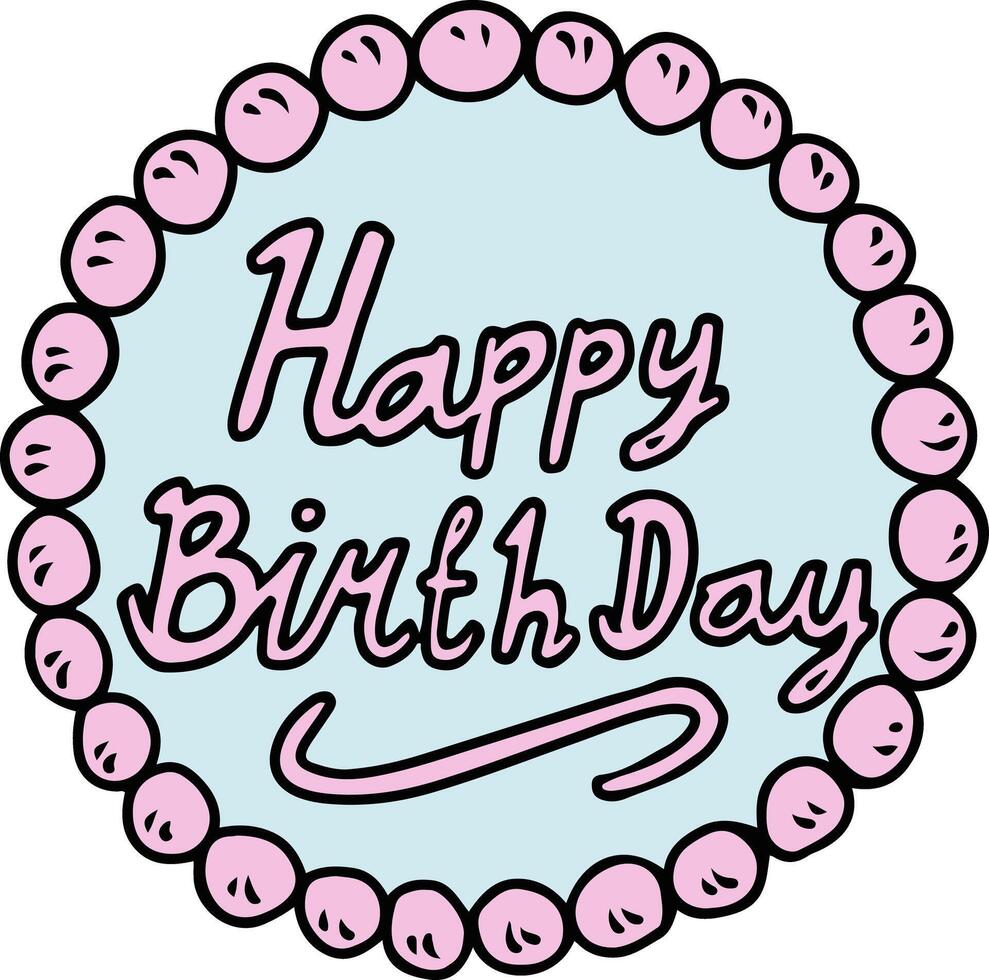 Cute Happy Birthday Badge with Pink Border vector
