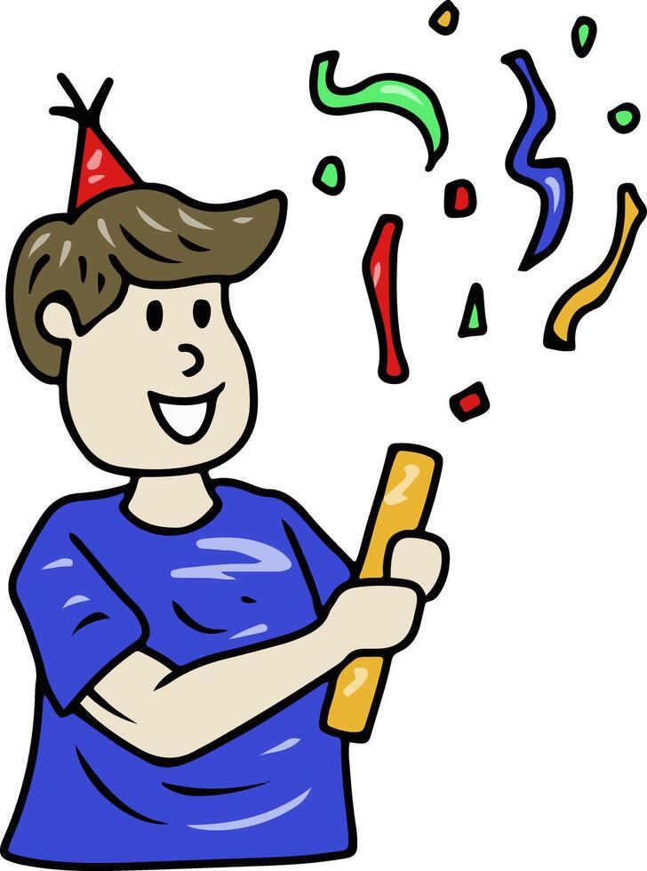 Cartoon Man Celebrating with Party Popper vector