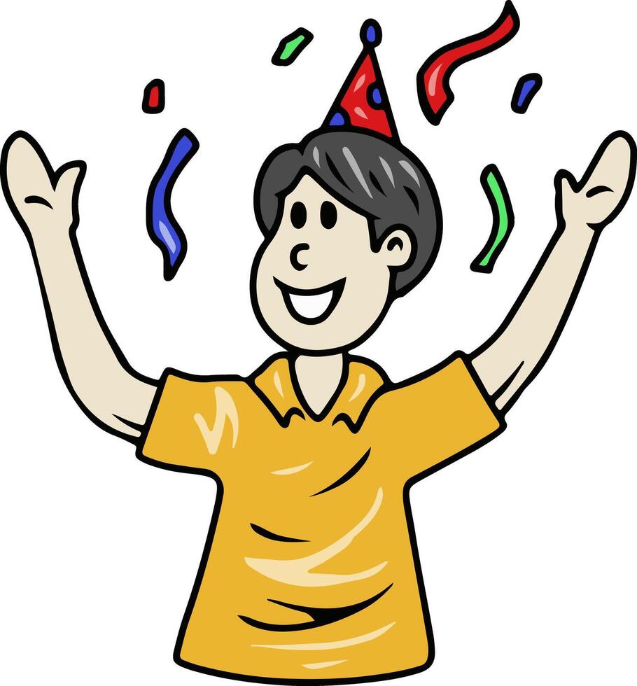 Cartoon Man Celebrating with Confetti vector