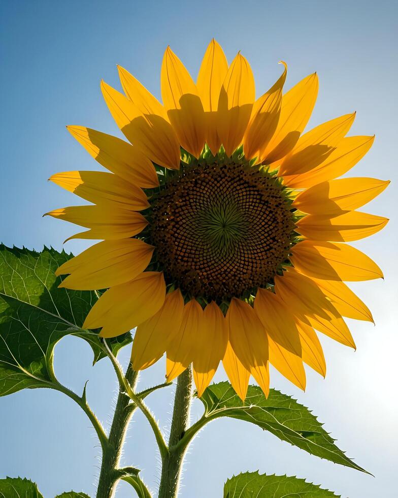 A sunflower with a blue sky in the background photo
