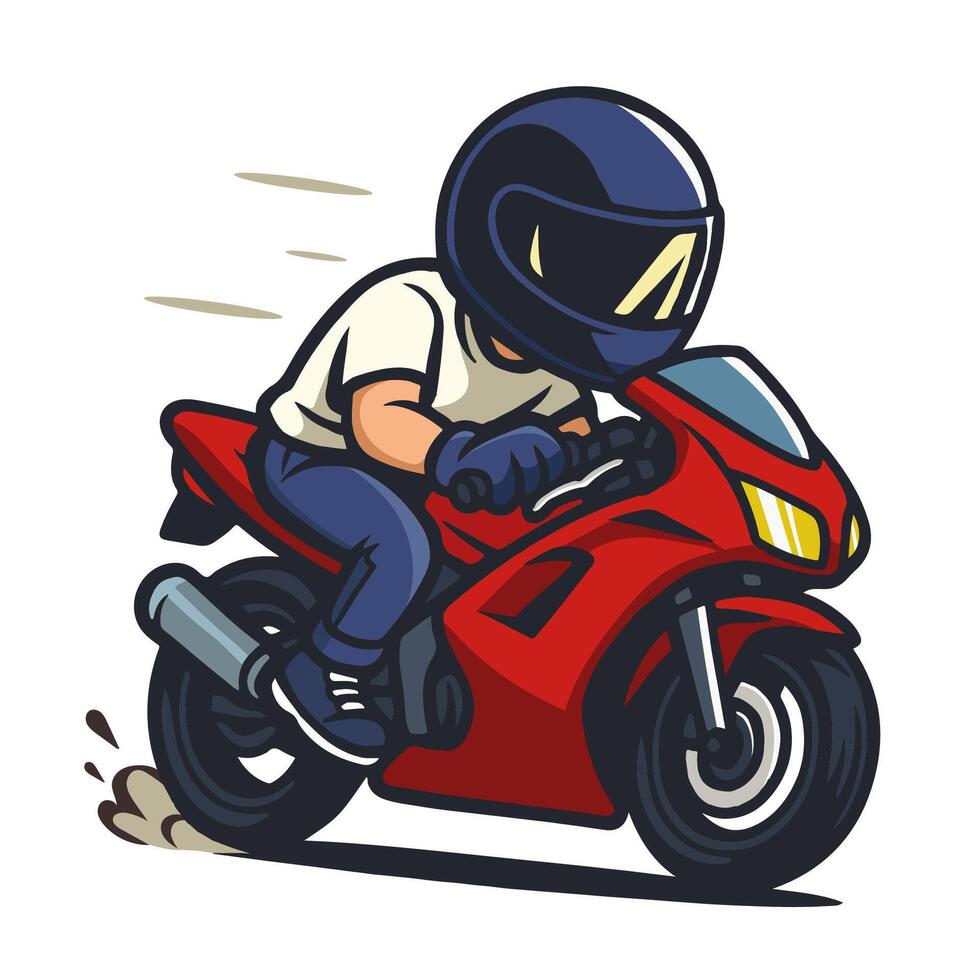 The driver of a motorcycle clad in a leather t shirt and riding. Lover Biker Touring. Red sport cartoon vector