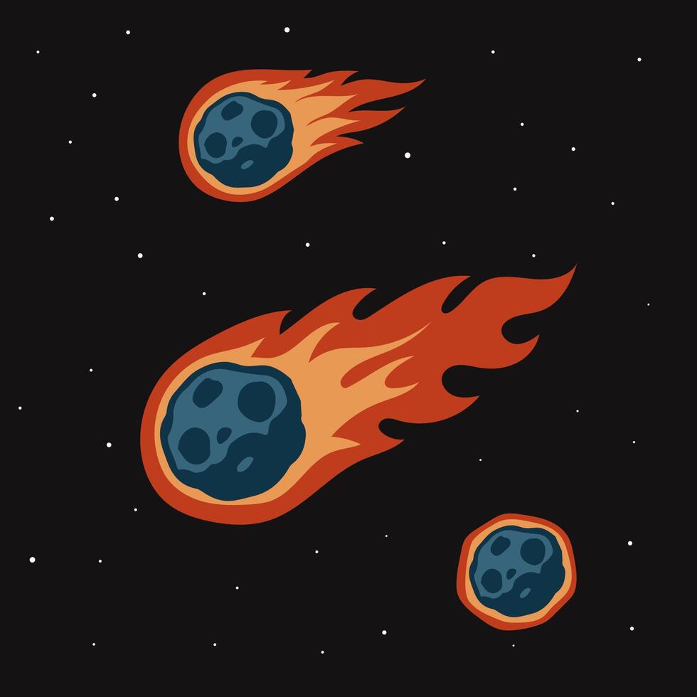 illustration of falling space meteor, comet or asteroid stone fireball vector