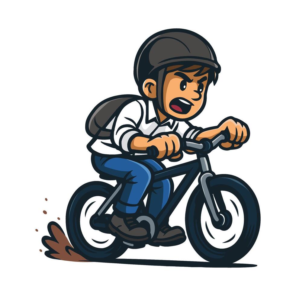Boys character riding on bikes. Teen school boy cycling on bicycle wearing backpack and helmet vector