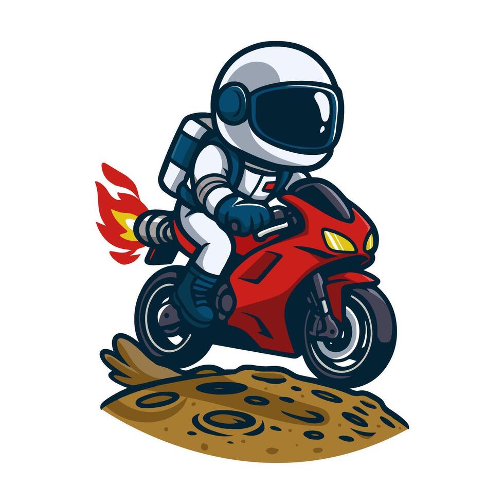 astronaut character driver of a motorcycle. The Moon vector