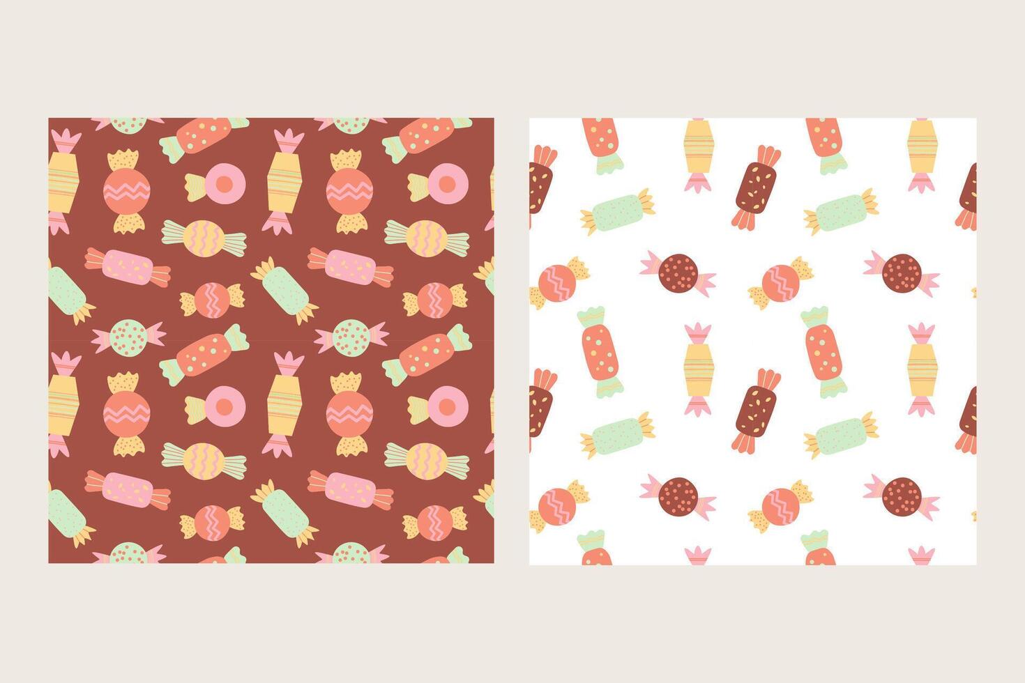 Candy seamless pattern. Repeating background with coloured different candies, sweets, chocolate treats. Design for October 18 is World Candy Day. Food illustration for flyer, card, wrapping vector