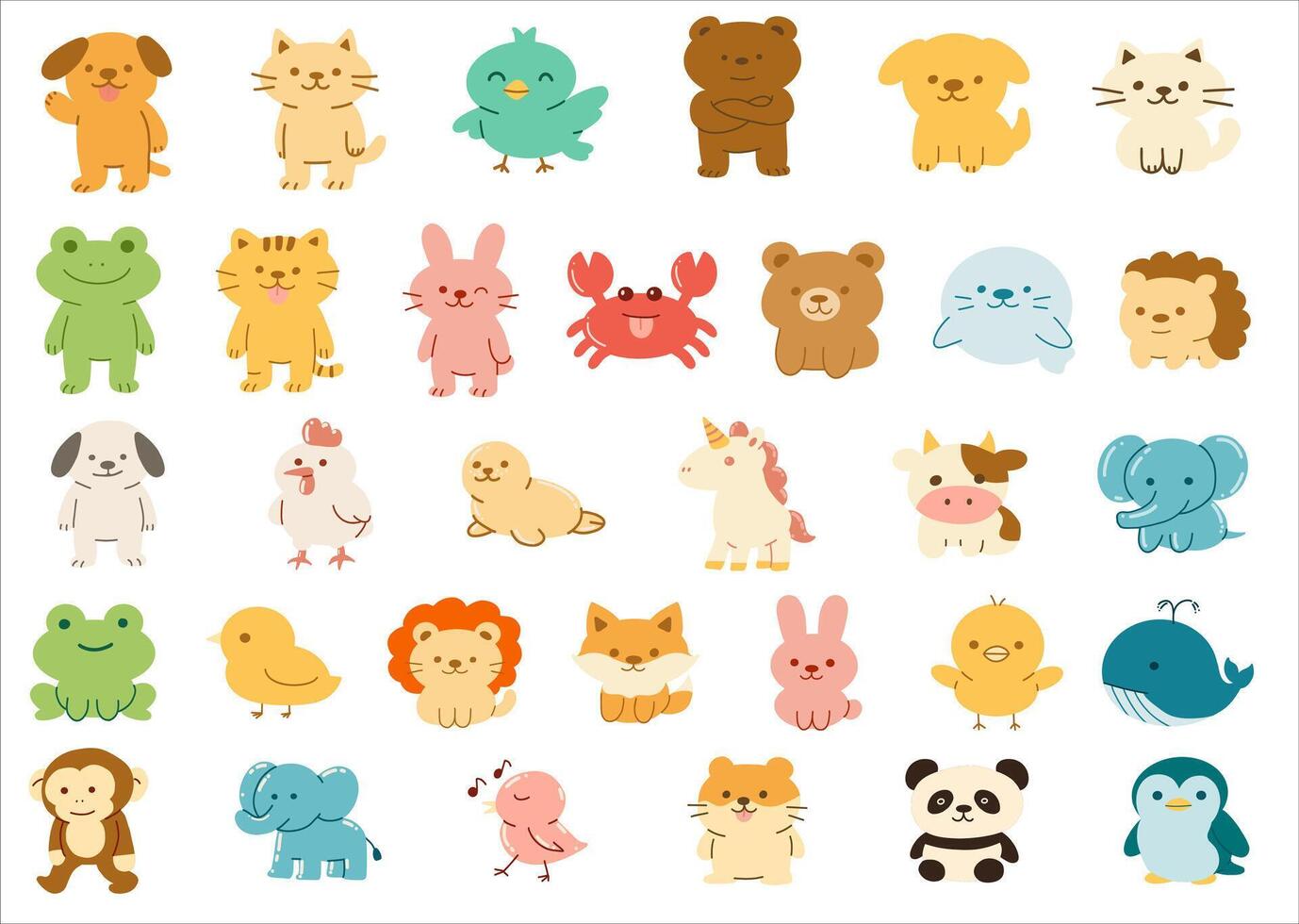cartoon hand drawn doodle animal collection vector