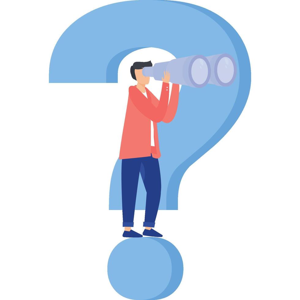 Businessman with question mark look through binoculars to search for new business idea Illustration vector