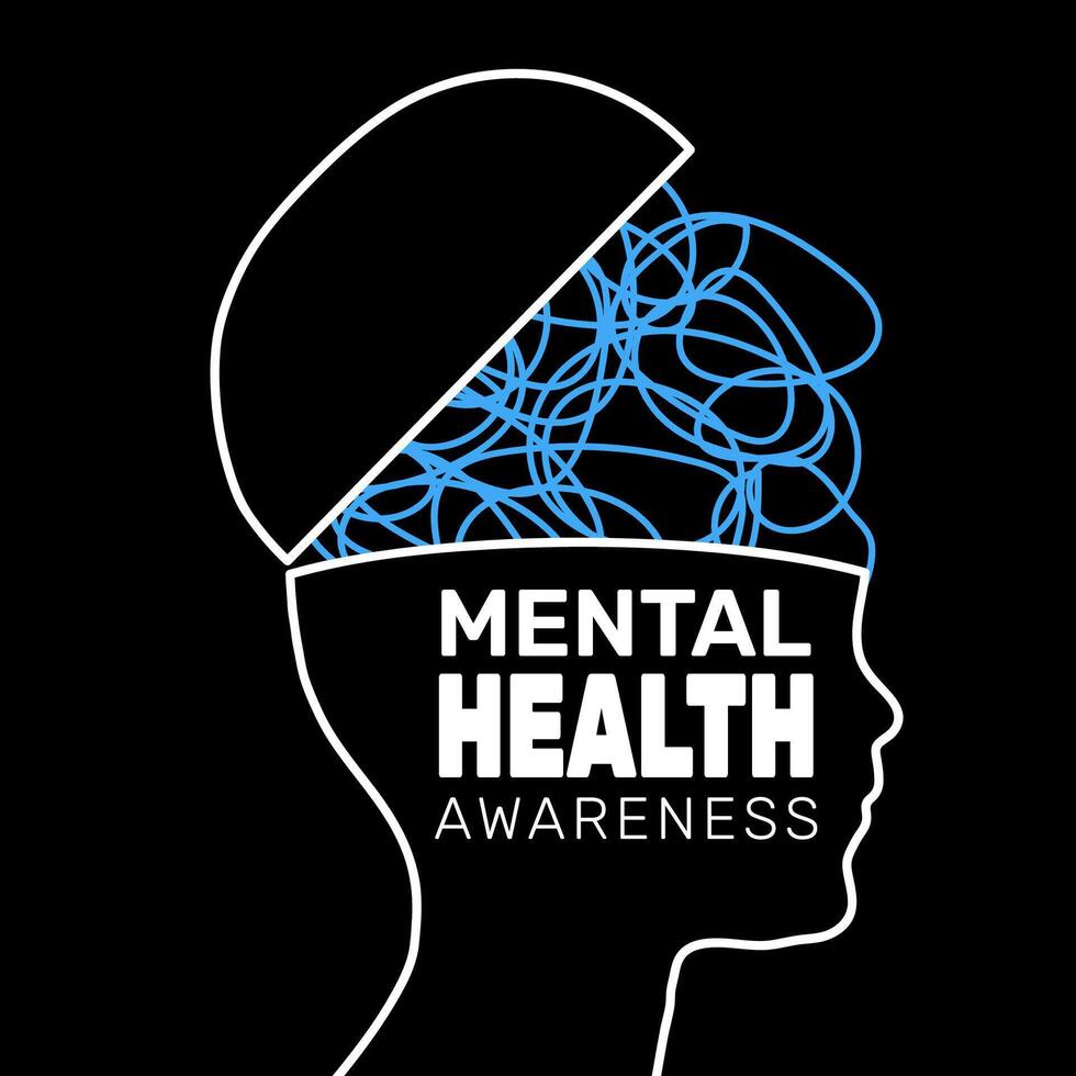 Mental Health awareness background with simple head shape with scribbled lines for brain vector