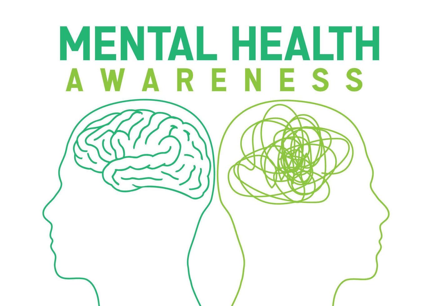 Background for mental health awareness with one standard brain and one scribbled brain vector