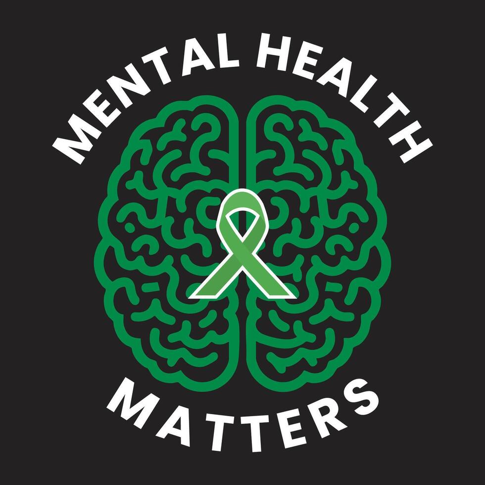 Mental health matters background with simple line drawing of a brain vector
