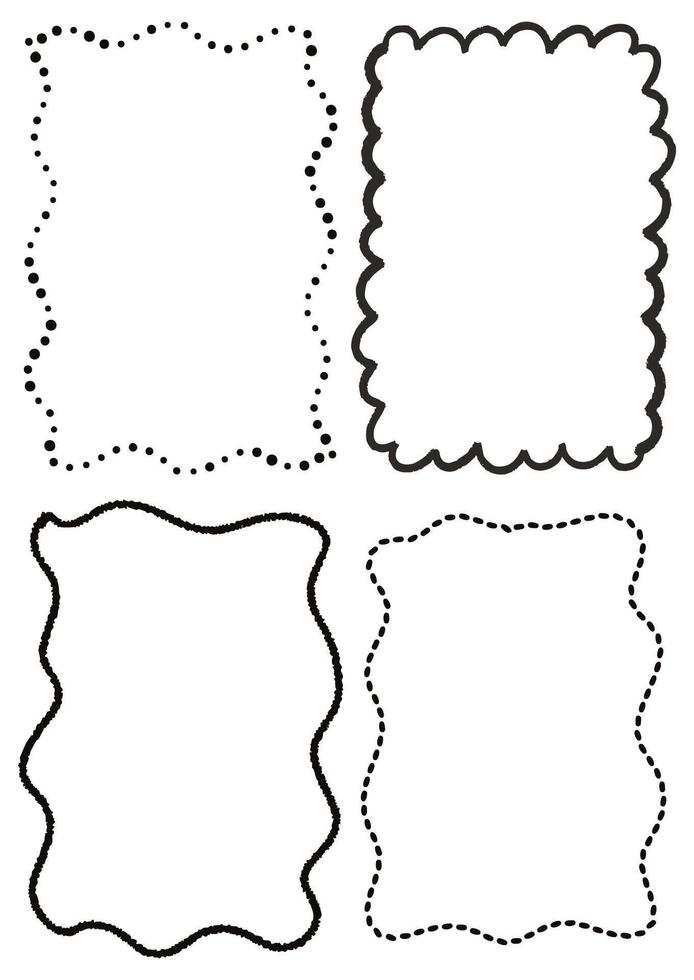 Collection of hand drawn quirky whimsical frames in black on white vector