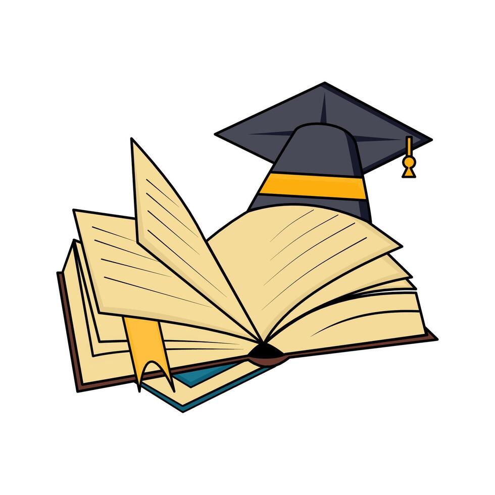 Graduation Cap and Open Book Illustration, Education and Learning Icon vector
