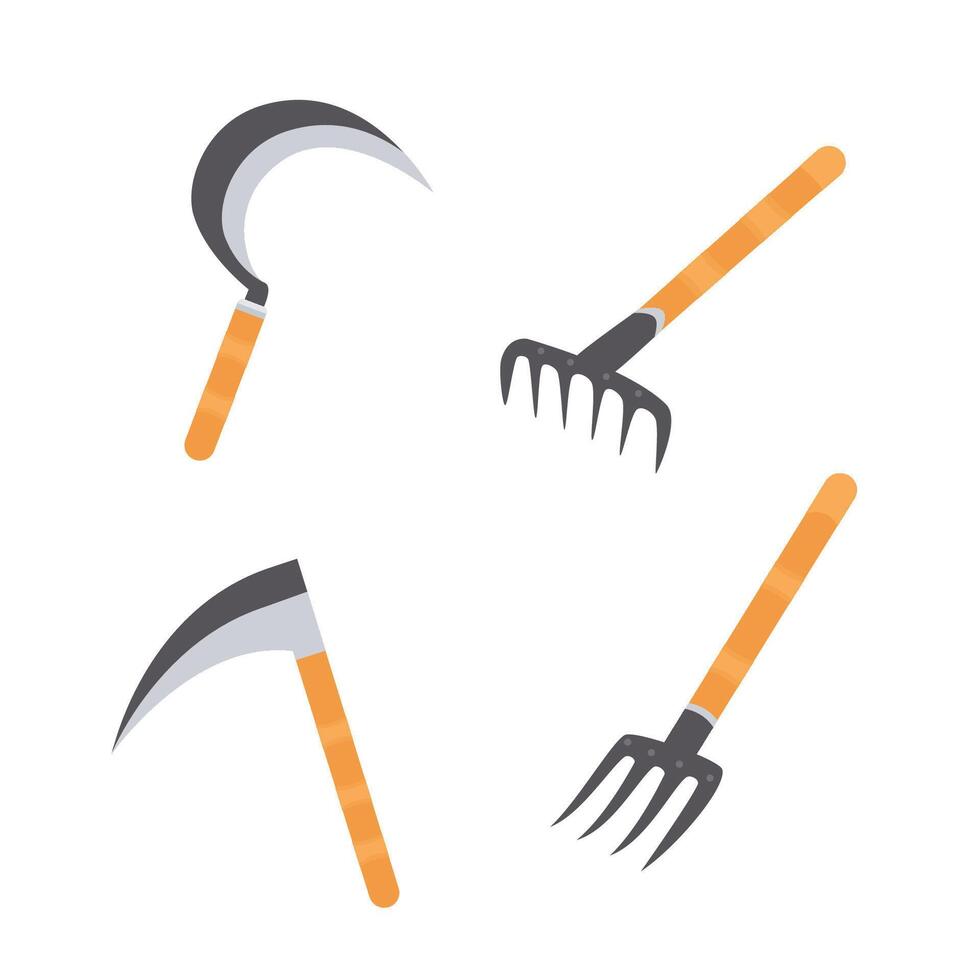 Gardening and Farming Tools Set with Rake, Sickle and Pitchfork for Farming, Agricultural Illustrations, Infographics or Educational Materials vector