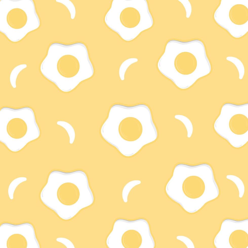 Fried Egg Pattern in Flat Cartoon Style on Yellow Background for Kitchen Wallpaper, Wrapping Paper, Fabric Print and Breakfast Themed Designs vector