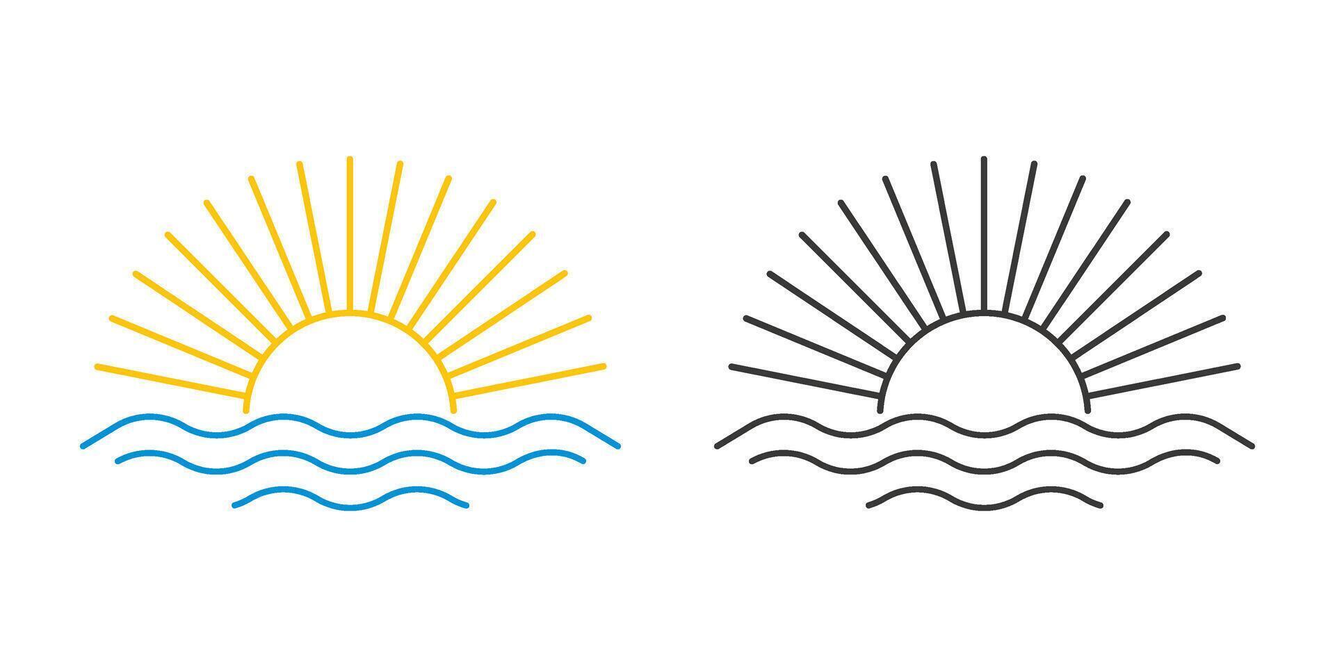 Sunrise icon color and black version vector