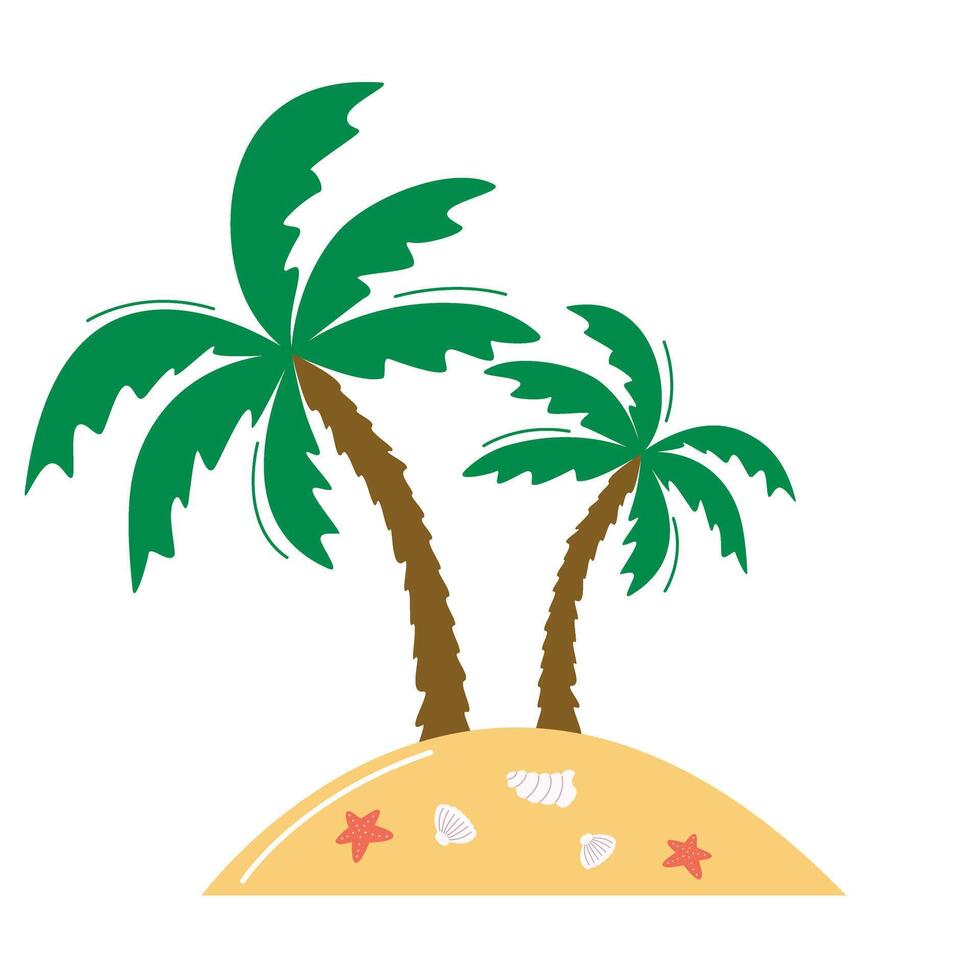 Sandy island with palm trees clip art illustration flat style vector