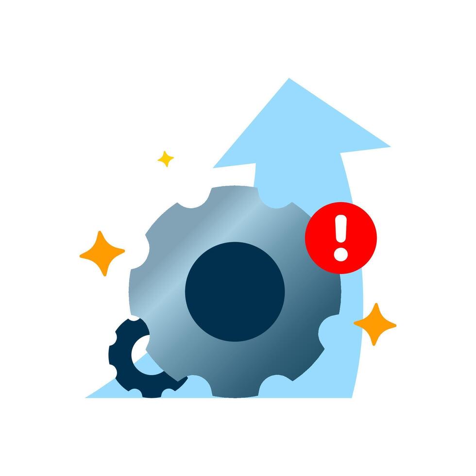 modern illustration of system update and improvement with gear, upward arrow, and sparkle. Ideal for app upgrade, performance boost, or feature enhancement visuals in UI UX and tech content vector